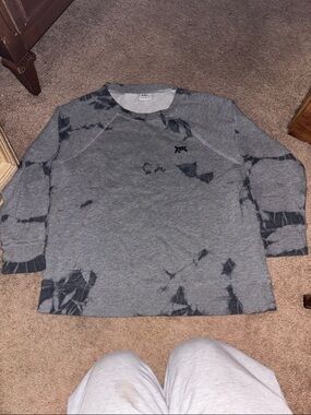 Gray Tie-Dye Crewneck Sweatshirt with Small Chest Logo